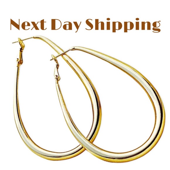 TEARDROP HOOP Earrings Plated 18k Gold - Picture 2 of 9
